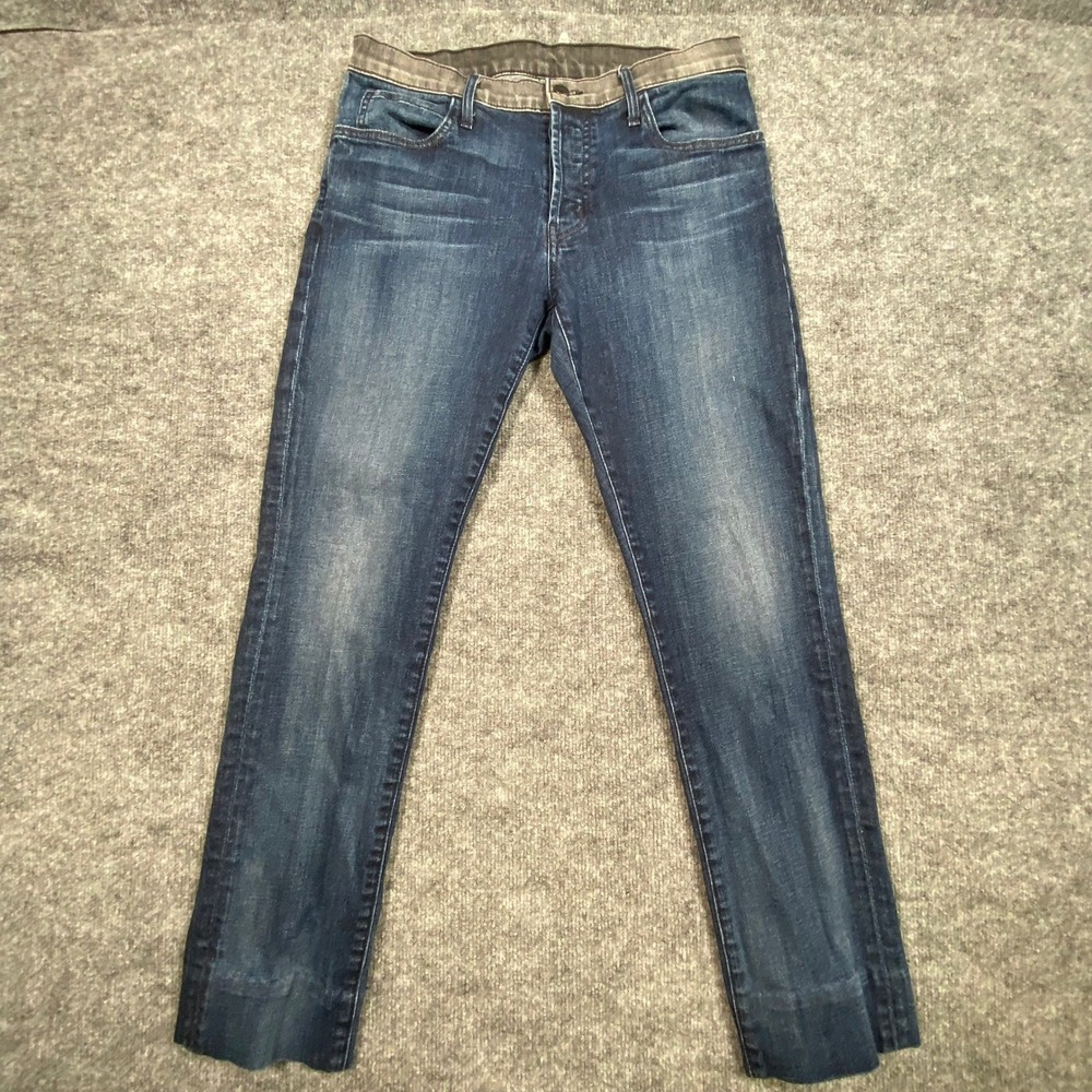 Koral Mens Slim Fit Jeans Dark Wash Blue Grey Waistband Button Fly 30x30